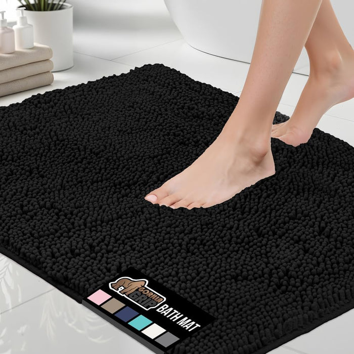 GORILLA GRIP Bath Rug Mat, Thick Soft Absorbent Chenille, Quick Dry Microfiber Mats, Rubber Backing Washable Shower Floor Rugs, Bathmat Runner, US Designed Bathroom Home Decor Accessories 24x17, Grey