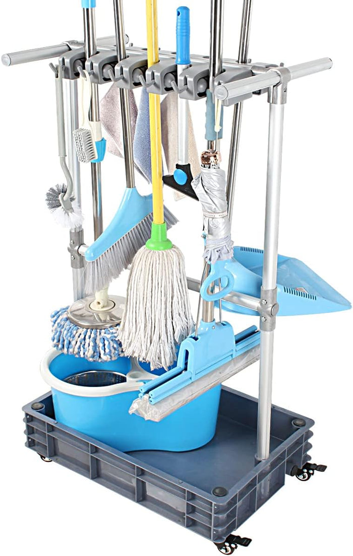 broom and mop holder put wet mops movable Commercial mop rack cleaning tool cart storage for garden garage organizer mop drain rack