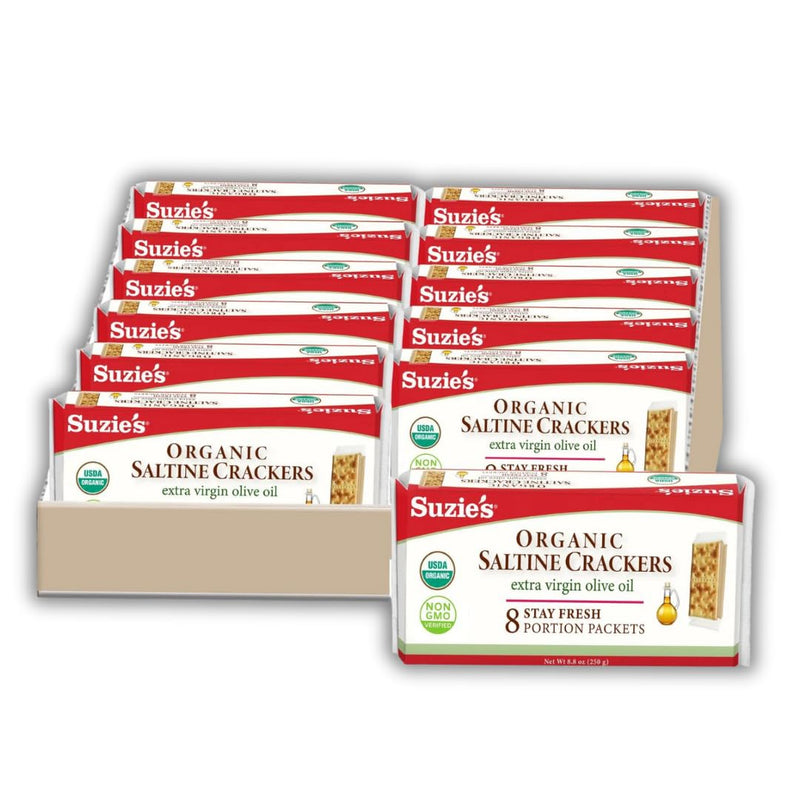 Suzie's Organic Rosemary Sesame Saltines Crackers|Healthy Gourmet Baked Vegan Snack for Adults & Children|Non GMO|12 Fresh Packs (96 individual Stay Fresh Packs) - 8.8oz Each