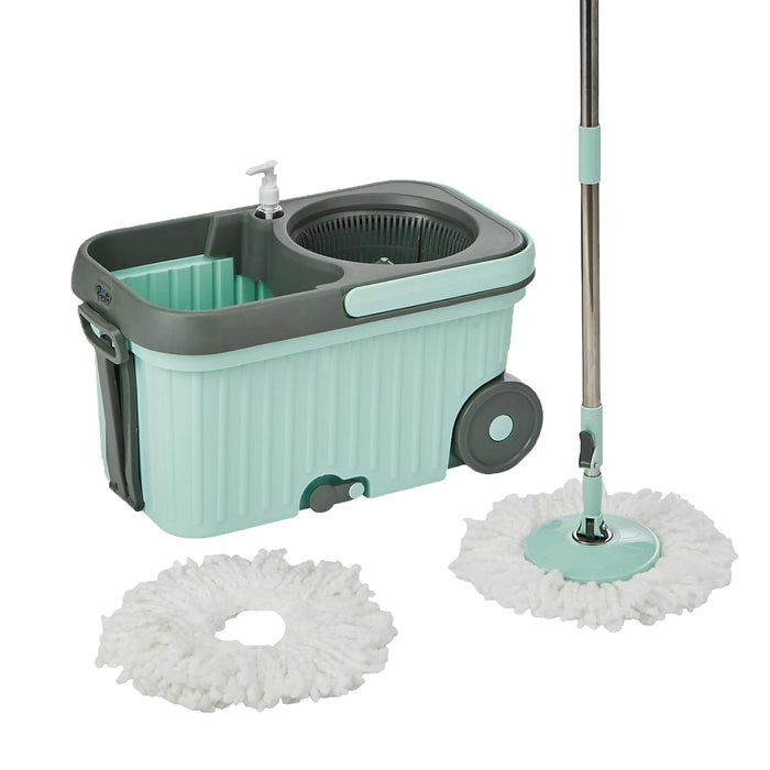Amazon Brand - Presto! Elite Spin Mop with Steel Wringer and Auto-fold Handle, Chestnut, 2 Refills
