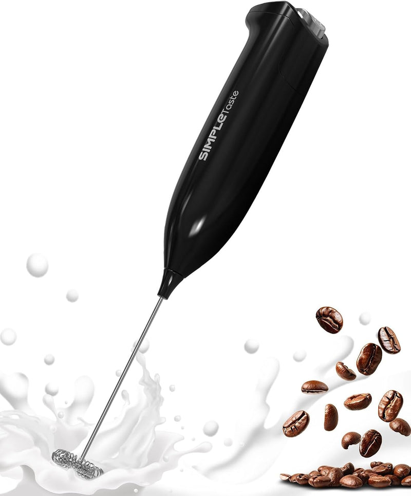 SIMPLETaste Milk Frother Wand Handheld Battery Operated Electric Whisk Foam Maker, Drink Mixer with Stainless Steel Whisk and Stand for Cappuccino, Bulletproof Coffee, Latte