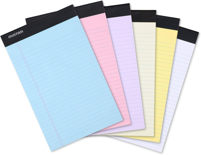 Mintra Office Legal Pads - ((BASIC PASTEL 6pk, 8.5in x 11in, NARROW RULED))