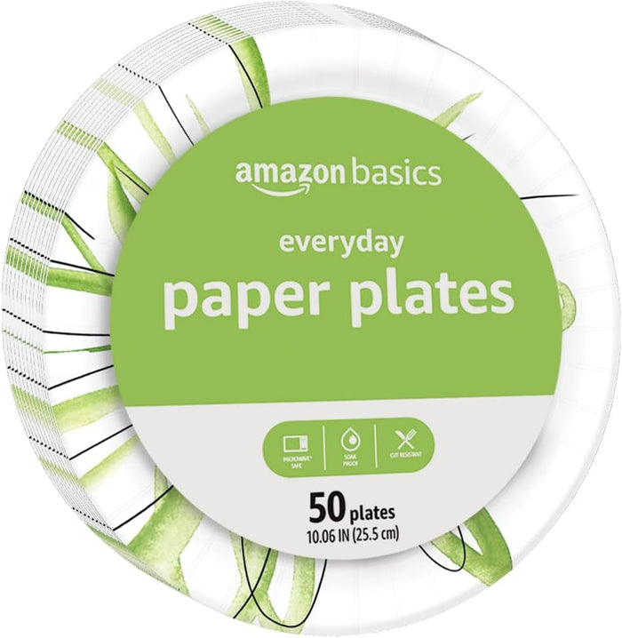 Amazon Basics Everyday Paper Plates, 10 Inch, Disposable, 50 Count