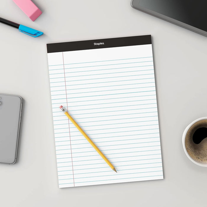 Staples Wide Ruled Legal Notepads - 8.5x11, Top-Bound, Perforated, 50 Sheets, Pack of 12 for Writing and Note Taking