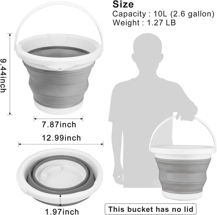 Collapsible Bucket with Handle 10L(2.6 Gallon), Portable Mop Bucket for Cleaning, Silicone Ice Buckets for Outdoor Camping Fishing Car Washing Household Cleaning Supplies, Large Plastic Wash Basin Tub
