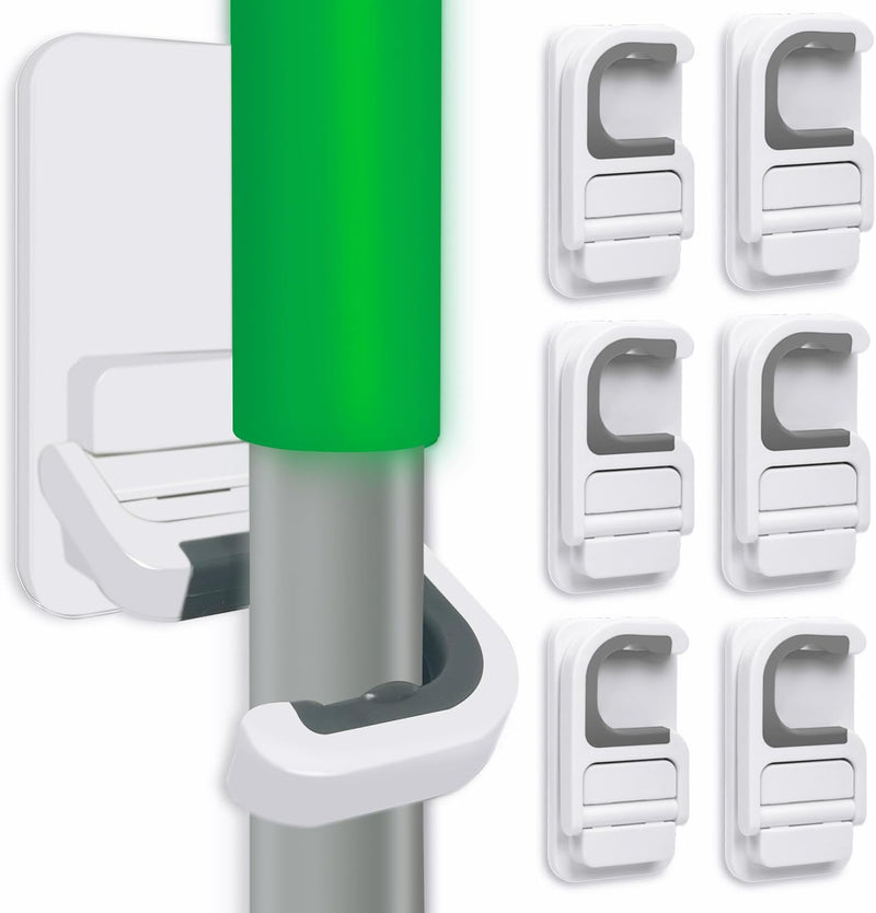 4pack Broom Holder Wall Mount Mop Holder Broom and Mop Gripper Self Adhesive No Drilling Anti-Slip Mop Handle Hanger Household Cleaning Organizer, Holds up to 6 lb