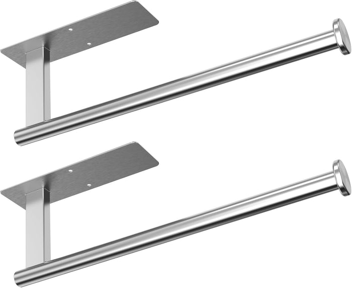 Paper Towel Holder Under Cabinet 2 Pack,Stainless Steel Paper Towel Holder Wall Mount for Kitchen, Bathroom, RV, Paper Towel Rack with Self Adhesive and Screws (Silver)