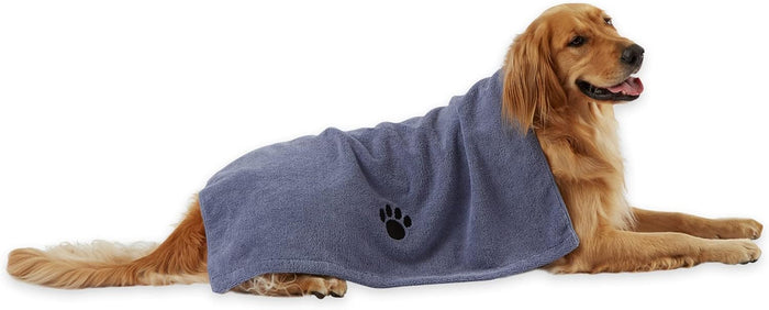 Bone Dry Pet Grooming Towel Collection Absorbent Microfiber X-Large, 41x23.5", Embroidered Gray