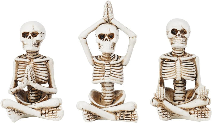 Newman House Studio Halloween Statues No-Evil Skeleton Collectible-Figurines - Realistic Skull Decorations See Speak Hear No Evil Home Decor Set of 3, 2.3L x 4W x 4.3H inch
