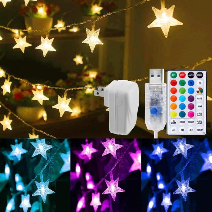 Star String Lights Plug in - 33 ft 100 LED Star Fairy String Lights with Remote and Timer, Waterproof for Bedroom Porch Wedding Party Patio Garden Tent Indoor Outdoor Décor, Warm White