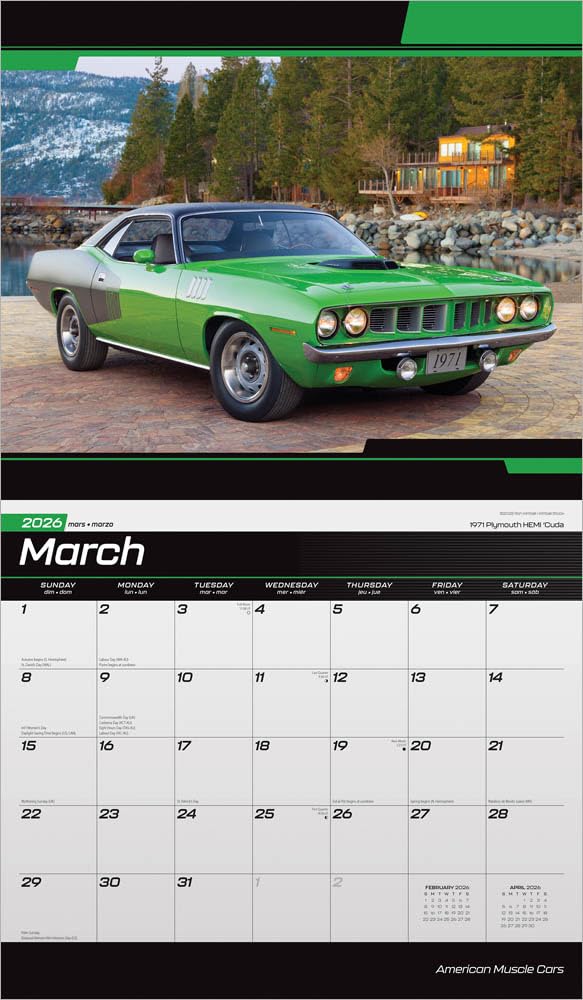 American Muscle Cars OFFICIAL | 2026 14 x 24 Inch (Hanging) Monthly Deluxe Wall Calendar | Foil Stamped Cover | Plastic-Free | BrownTrout | Racing Ford Chevrolet Chrysler Oldsmobile Pontiac