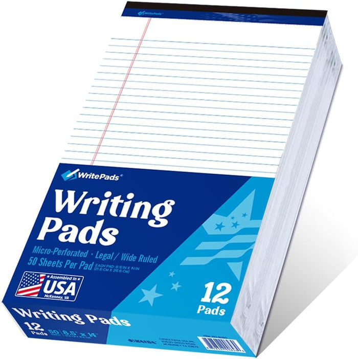 8.5"x11" Legal Pads,Wide Ruled,Canary Paper,12 Pack,50 Sheets Per Writing Pad,Micro perforated Writing Pad,BL-MCY50W-12PAD