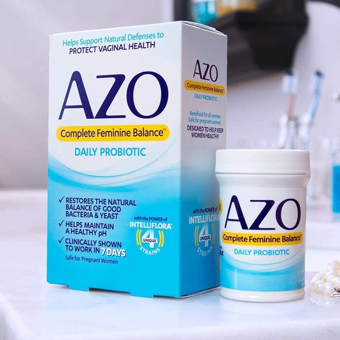 AZO Complete Feminine Balance Daily Probiotics for Women, Clinically Proven to Help Protect Vaginal Health, Helps balance pH and yeast, Non-GMO, 30 Count