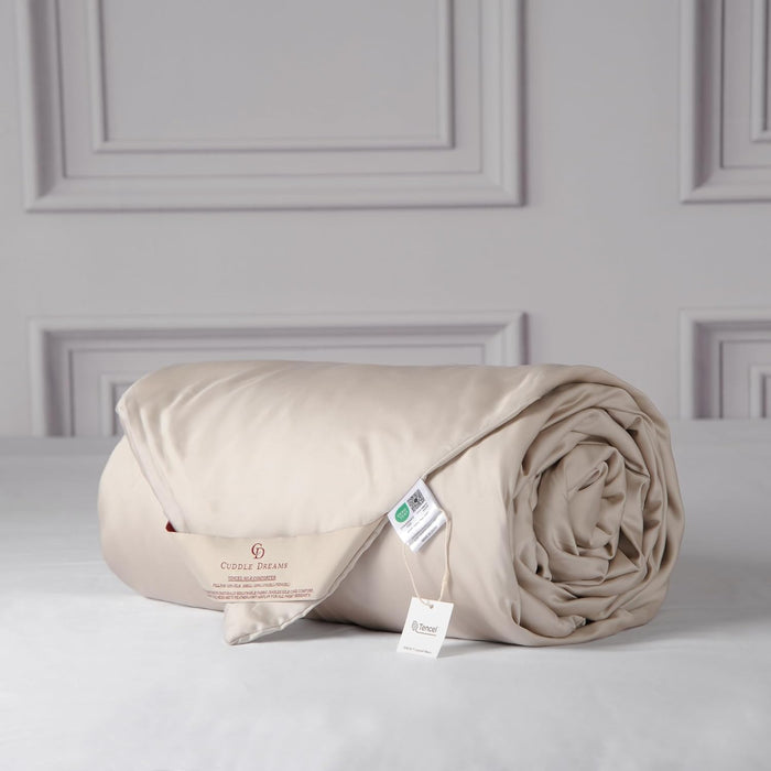CUDDLE DREAMS Lightweight Silk Filled Comforter for Summer, Detachable Tencel Duvet Cover for Easy Care, Naturally Breathable (Celadon, Twin)
