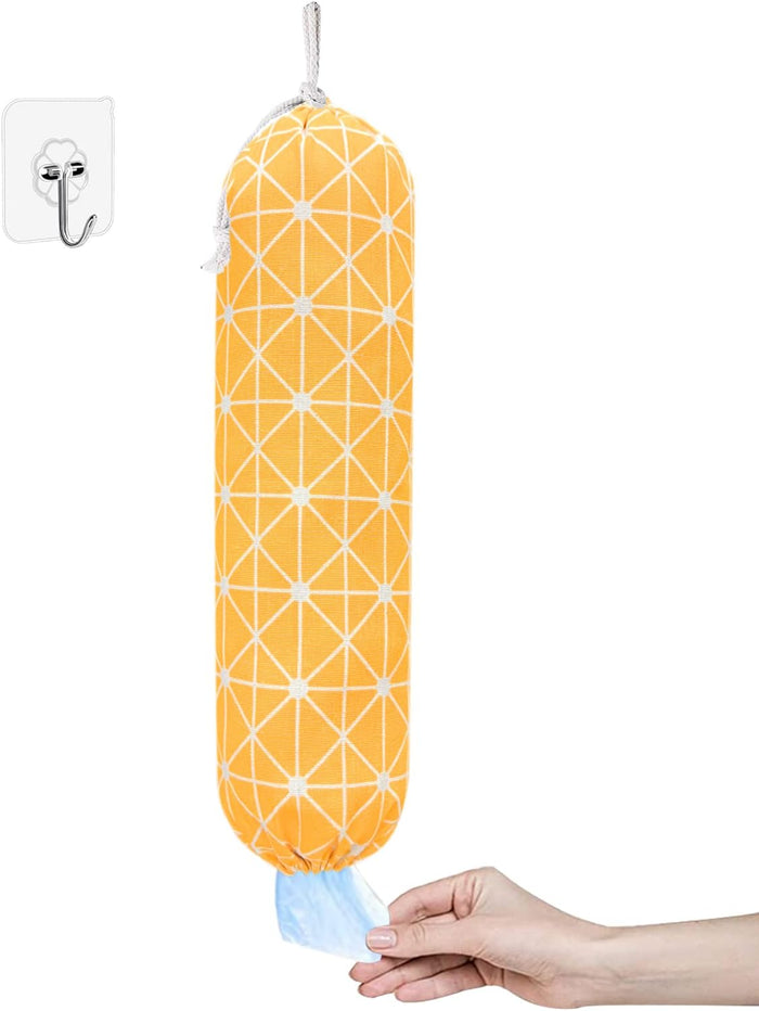 SYIPO Plastic Bag Holder, Wall Mount Organizer, Shopping Bags Carrier, Washable Large Grocery Storage Dispenser for Home Kitchen Travelling, Free Adjustment with Drawstring (Check Gray)