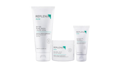 Replenix Acne Treatment Skin Care Regimen, Medical-Grade Set Includes Glycolic Acid Resurfacing Cleanser (6.7 fl. oz), Gly-Sal Clarifying Acne Pads (60 ct.) & Benzoyl Peroxide Acne Gel (2 oz)