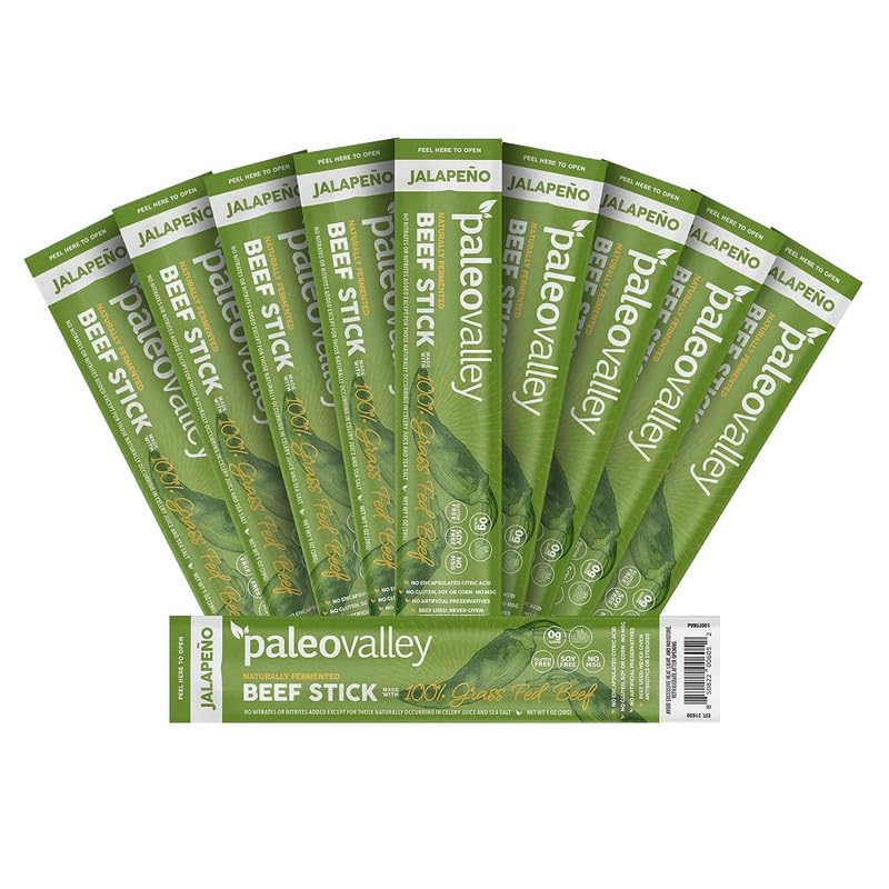 Paleovalley 100% Grass Fed Summer Sausage Beef Sticks - Delicious Gluten Free Beef Snack - High Protein Keto Friendly