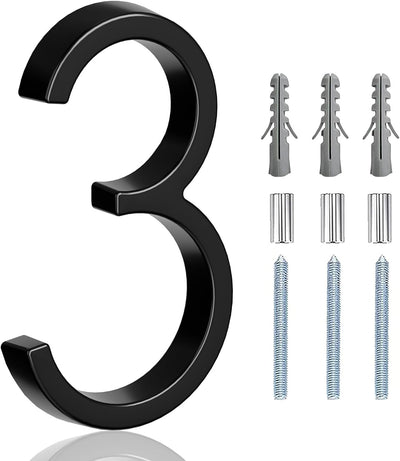 5" Floating Stainless Steel Address House Number, Modern Metal Anti-Rust House Numbers with Nail Kits for Door Garden Mailbox Decor Visibility Signage (3)