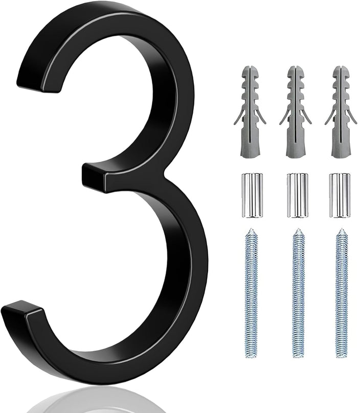 5" Floating Stainless Steel Address House Number, Modern Metal Anti-Rust House Numbers with Nail Kits for Door Garden Mailbox Decor Visibility Signage (3)