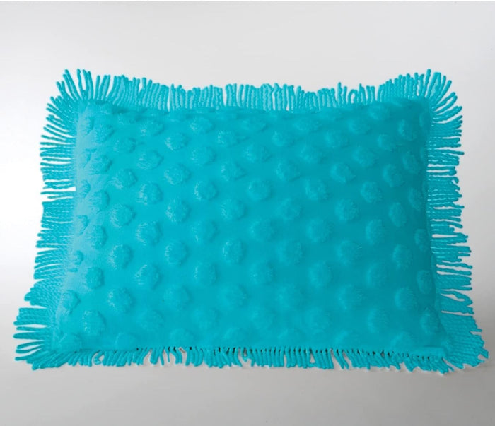Montgomery Ward Chenille Dot Standard Sham in Blue, 100% Cotton, Tufted Design, Luxurious Fringe Edge, Soft Decorative Pillow Cover (Blue, Standard)