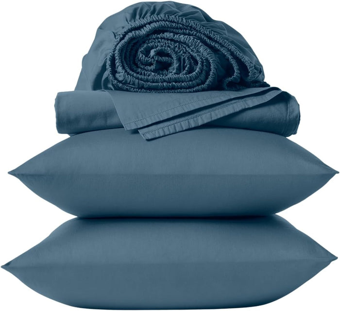 Coyuchi Classic Sateen Sheet Set Twin, Mineral, 100% GOTS Certified Organic Cotton, Silky Soft, Luxury Sheets, Fair Trade Certified, 4-Piece Bedding Set