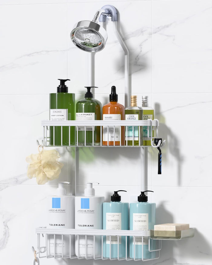 YASONIC Shower Caddy Hanging, Never Rust Shower Organizer Hanging, Aluminum Shower Racks for Inside Shower with Hooks for Razor, Bathroom Organizers and Storage with Soap Holder, Bright Silver