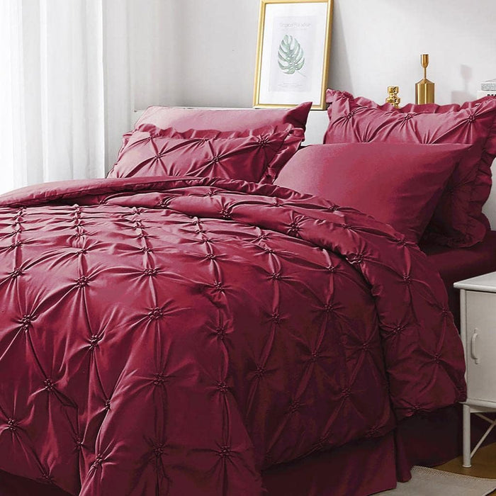 JOLLYVOGUE Grey Queen Comforter Set, 7 Pieces Pintuck Comforters Queen Size, Bed in a Bag Queen Comforter for Bedroom, Bedding Comforter Sets with Comforter, Sheets, Ruffled Shams & Pillowcases