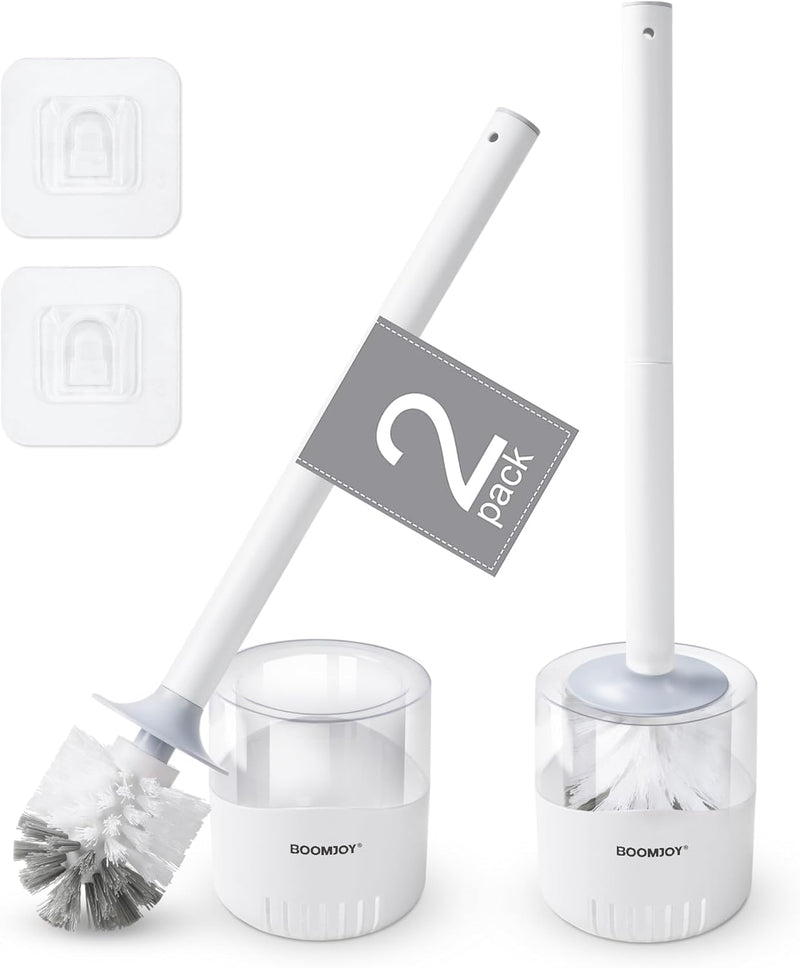 BOOMJOY Toilet Brush and Holder Set, Silicone Toilet Bowl Cleaner Brush, Toilet Scrubber Brush with Tweezers for Bathroom Cleaning, RV Accessories and House Organization Must-Haves - Gray