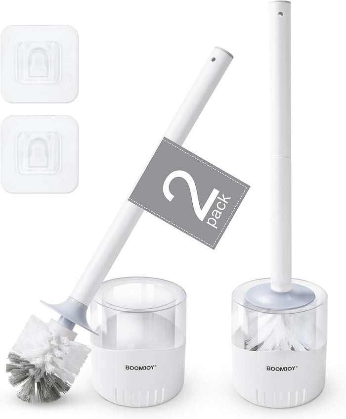 BOOMJOY Toilet Brush and Holder Set, Silicone Toilet Bowl Cleaner Brush, Toilet Scrubber Brush with Tweezers for Bathroom Cleaning, RV Accessories and House Organization Must-Haves - Gray
