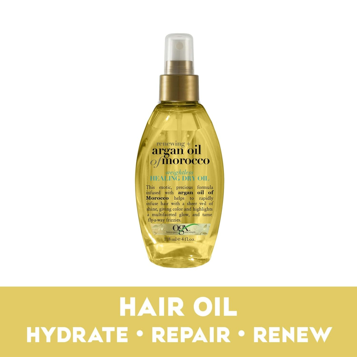 OGX Renewing + Argan Oil of Morocco Weightless Healing Dry Oil Spray, Argan Oil for Hair Care, Lightweight Mist for Split Ends, Frizz Control & Shine, Paraben & Sulfated-Surfactants Free, 4 fl oz
