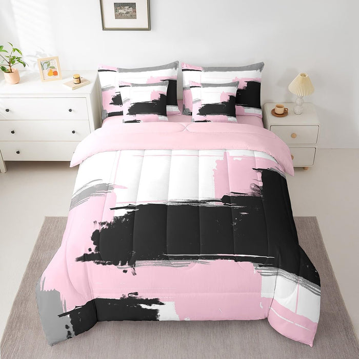 Feelyou Modern Abstract Art Bed Set for Kids Boys Girls Twin Size Art Decor 7 Pieces Beeding Set Ultra Soft Stripe Line Art Bed in a Bag with Comforter, Sheets, Pillowcases Retro Geometric Room Decor