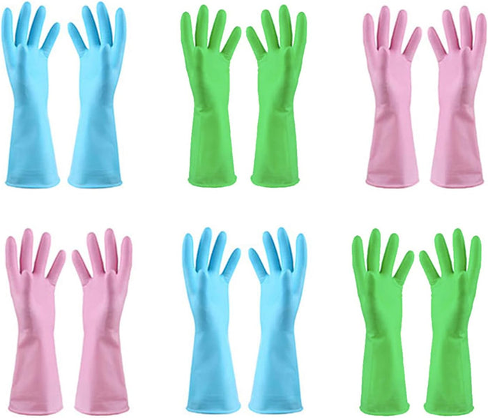 URSMART Dishwashing Household Gloves -6 Pairs Rubber Latex Gloves Waterproof Dishwashing Gloves Medium for Kitchen Dish Washing Laundry Cleaning(Color Random)