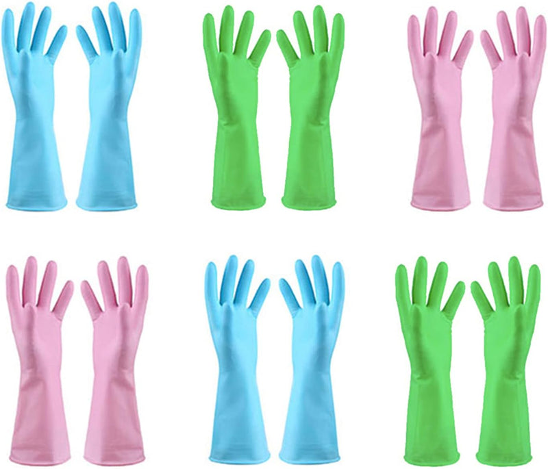 URSMART Dishwashing Household Gloves -6 Pairs Rubber Latex Gloves Waterproof Dishwashing Gloves Medium for Kitchen Dish Washing Laundry Cleaning(Color Random)