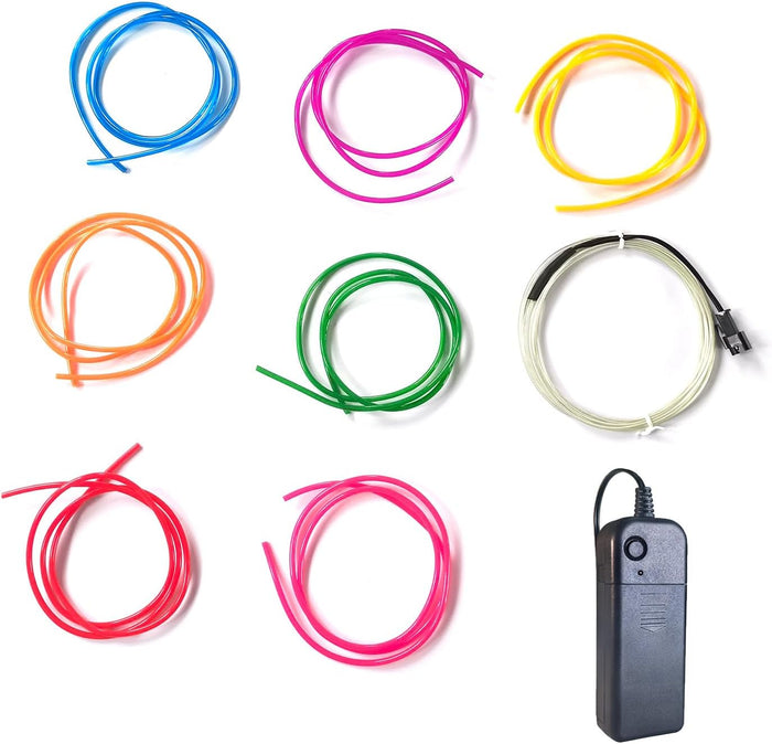 MaxLax EL Wire Ice Blue, 16.4ft/5m Portable Battery Pack Neon Light Strip 360° Cuttable Glowing Rope Lights for Parties, Halloween, DIY Decoration