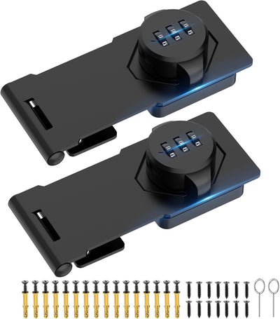 Household Cabinet Password Hasp Locks, Cabinet Locks with Combination, Door Security Slide Latch for Small Barn Doors, Bathroom, Outdoor, Garden (2 Pack Black)