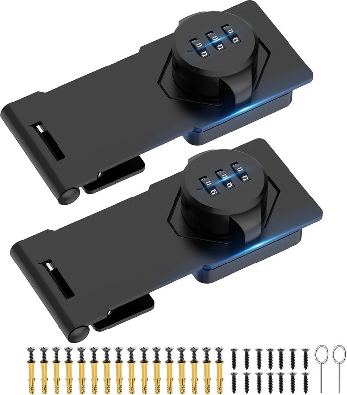 Household Cabinet Password Hasp Locks, Cabinet Locks with Combination, Door Security Slide Latch for Small Barn Doors, Bathroom, Outdoor, Garden (2 Pack Black)