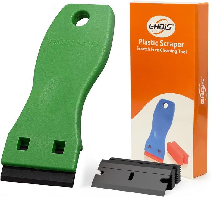 EHDIS 1.5" Plastic Razor Scraper with 10pcs Double Edged Plastic Blades for Removing Labels Stickers Decals on Glass Windows