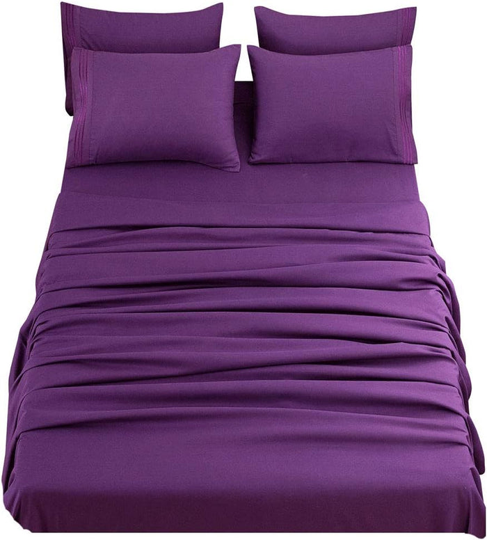 SONORO KATE Bed Sheet Set Super Soft Microfiber 1800 Thread Count Luxury Egyptian Sheets 16-Inch Deep Pocket Wrinkle and Hypoallergenic-4 Piece(Queen Dark Grey)