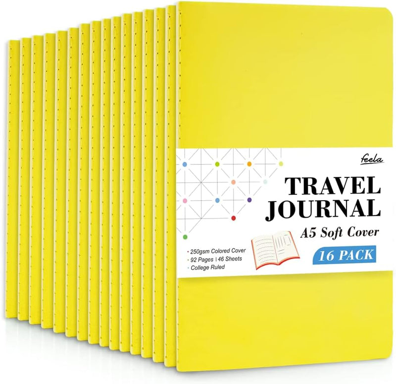 feela 16 Pack Soft Cover Journal Bulk, Lined Notebooks College Ruled for Work for Women Girl Writing, Blank Travel Journal Note Taking Notebook School Business Supplies, 8.2” x 5.5”, A5, Gray