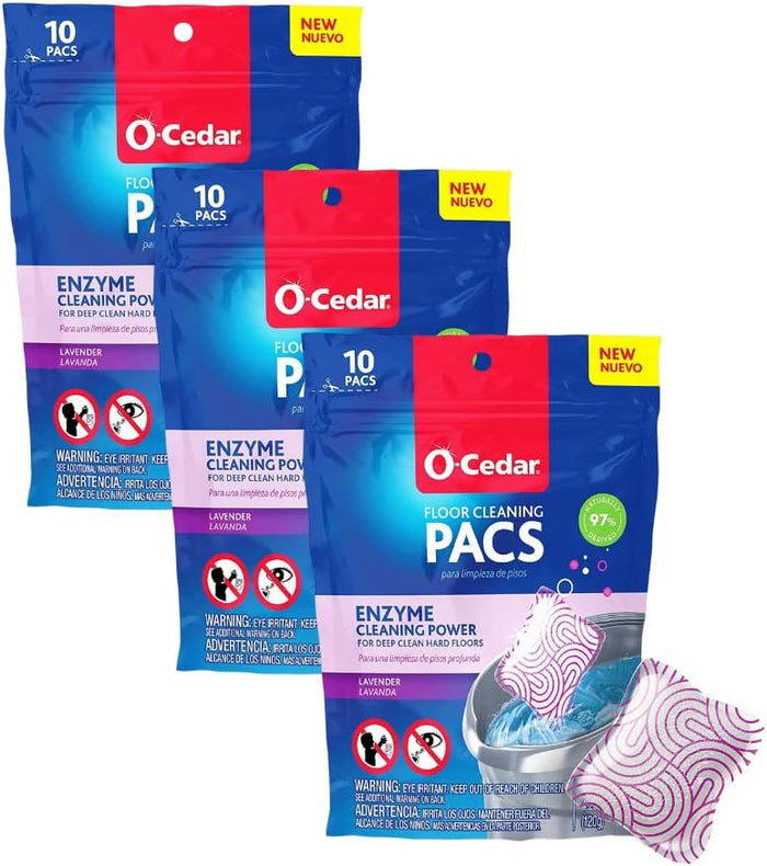 O-Cedar PACS Hard Floor Cleaner, Lavender Scent 10 Count (1-Pack) | Made with Naturally-Derived Ingredients | Safe to Use on All Hard Floors | Perfect for Mop Buckets