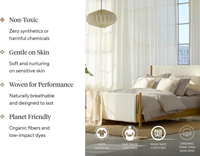 Coyuchi Classic Sateen Sheet Set Twin, Mineral, 100% GOTS Certified Organic Cotton, Silky Soft, Luxury Sheets, Fair Trade Certified, 4-Piece Bedding Set