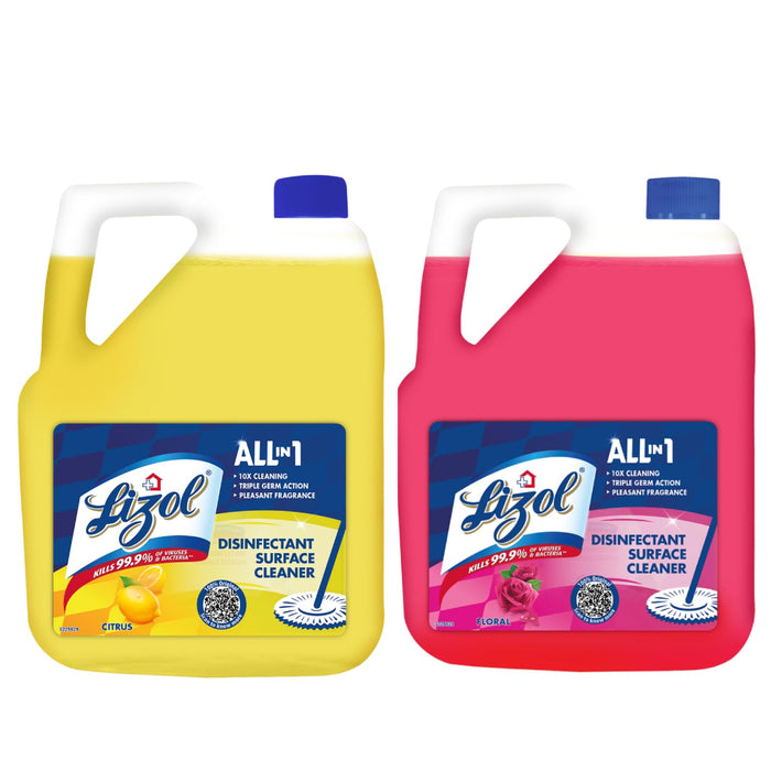 Lizol Disinfectant Surface & Floor Cleaner Liquid, Citrus - 5 Litre | Suitable for All Floor Cleaner Mops | Kills 99.9% Germs| India's #1 Floor Cleaner