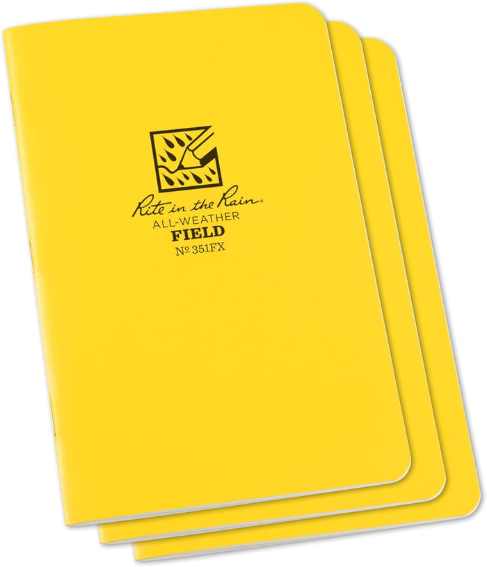 Rite In The Rain Weatherproof Stapled Notebook, 4.625" x 7", Orange Cover, Universal Pattern, 3 Pack (No. OR71FX)