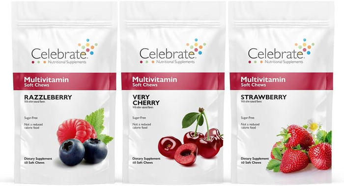 Celebrate Vitamins Bariatric Multivitamin Soft Chews - Essential Vitamins & Minerals, Sugar & Gluten Free - Gastric Bypass & Sleeve Gastrectomy Supplement - Berry (60ct)