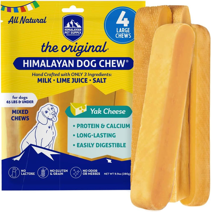 Himalayan Dog Chew Original Yak Cheese Dog Chew, 3 XL/Large Sticks, 3.3 oz, Gluten Free, Healthy Dog Treats, Grain & Lactose Free 100% Natural, Long Lasting Chews for Dogs Under 65 lbs