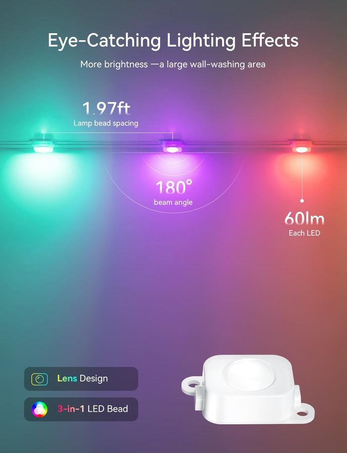 Permanent Outdoor Lights for House -Eaves Lights 50FT with 25 IC+RGBCW LED IP67 Waterproof, Smart Outside LED Christmas Light with App/Remote, Eternity Lighting for Holiday/Daily
