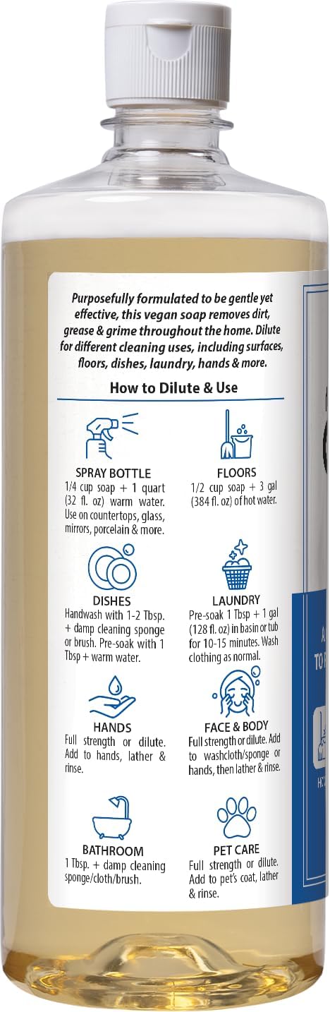HARRIS Multi-Purpose Pure Castile Soap, Made with Olive, Coconut, and Pine Tree Oil, Uses for Face, Body, Hand, Hair, Home, Dishes, and Laundry, Peppermint, 32 Fl Oz