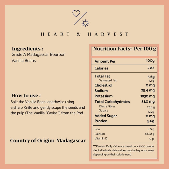 Heart & Harvest Madagascar Vanilla Pods Grade A, 5"-6" Length, Set of 10 Whole Vanilla Beans Perfect for Creating Pure Vanilla Powder & Extract (Pack of 10)