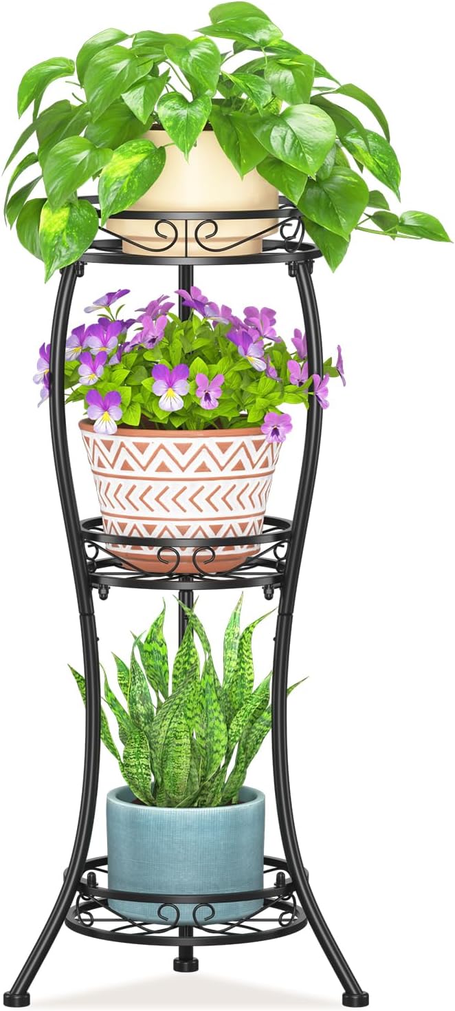 LASZOLA Black 3 Tiered Wood Plant Stand Indoor for Larger Heavy Duty Planter, Sturdy Multi Level Vertical Flowers Racks for Narrow Inside Floor , Decorate Shelving for Hold House Tree, Space Saving