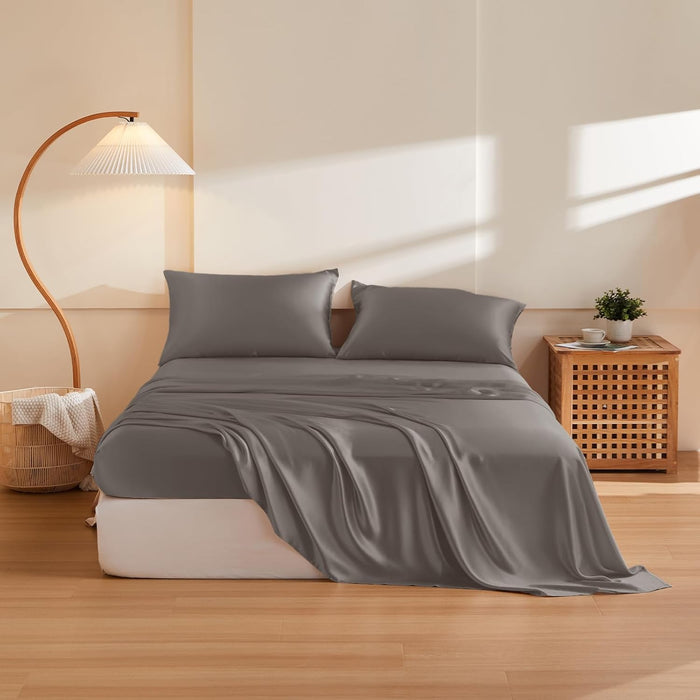 THXSILK Silk Sheet Set 4Pcs, 6A+ Top Grade 100% Natural Mulberry Silk Bed Sheets, Luxury Bedding Sets Ultra Soft Durable, 1 Fitted Sheet, 1 Flat Sheet and 2 Pillow Shams (King, Charming Pink)